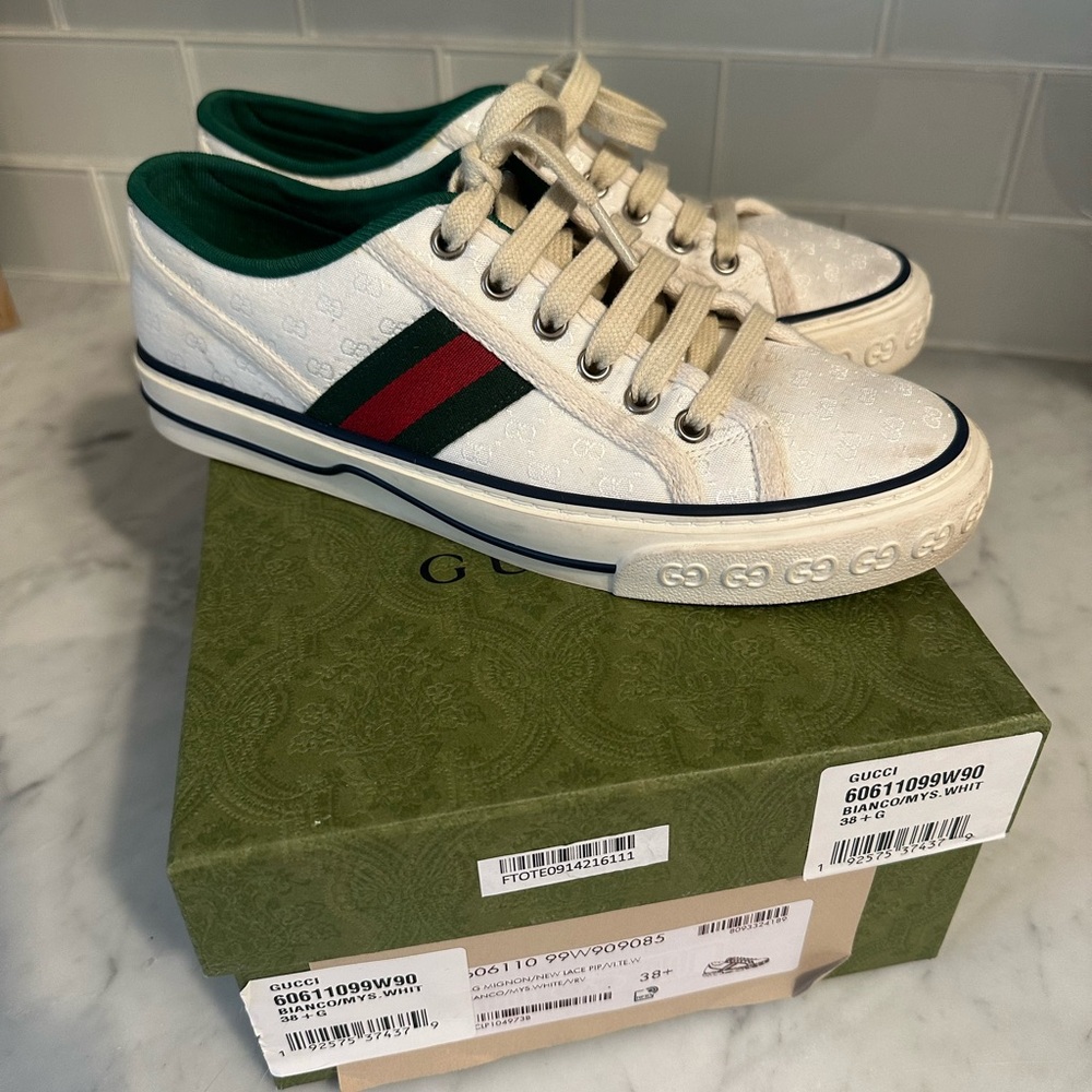 GUCCI GG STRIPE TENNIS SHOES SNEAKERS 38.5 / 8.5